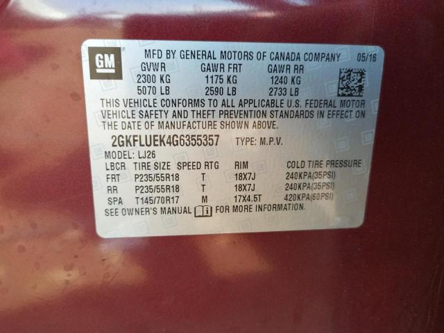 Photo 10 from auction – 2016 GMC TERRAIN SL with VIN 2GKFLUEK4G6355357