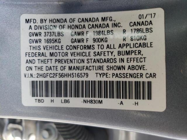Photo 10 from auction – 2017 HONDA CIVIC LX with VIN 2HGFC2F56HH516579