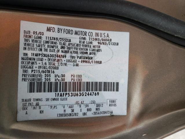 Photo 10 from auction – 2003 FORD TAURUS SE with VIN 1FAFP53U63G244769