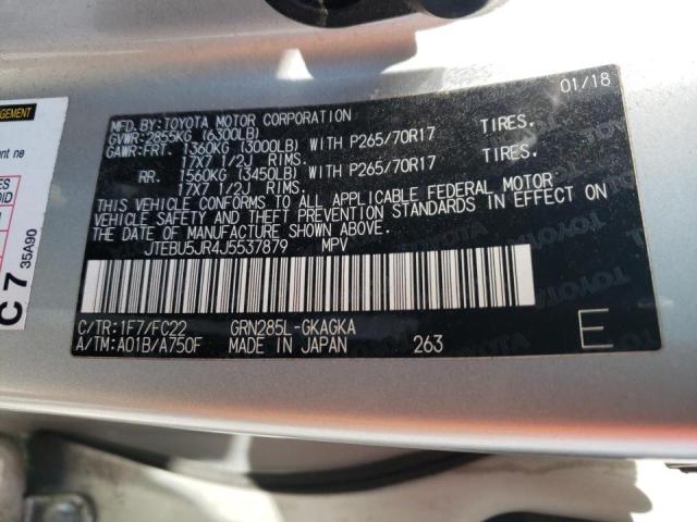 Photo 10 from auction – 2018 TOYOTA 4RUNNER SR with VIN JTEBU5JR4J5537879