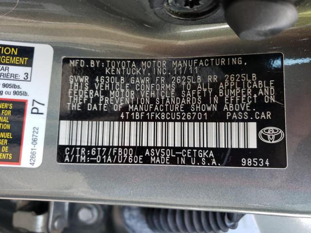 Photo 10 from auction – 2012 TOYOTA CAMRY BASE with VIN 4T1BF1FK8CU526701