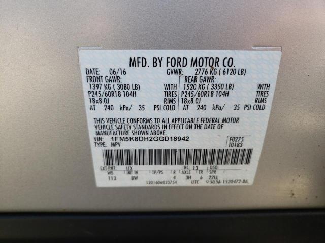 Photo 10 from auction – 2016 FORD EXPLORER X with VIN 1FM5K8DH2GGD18942