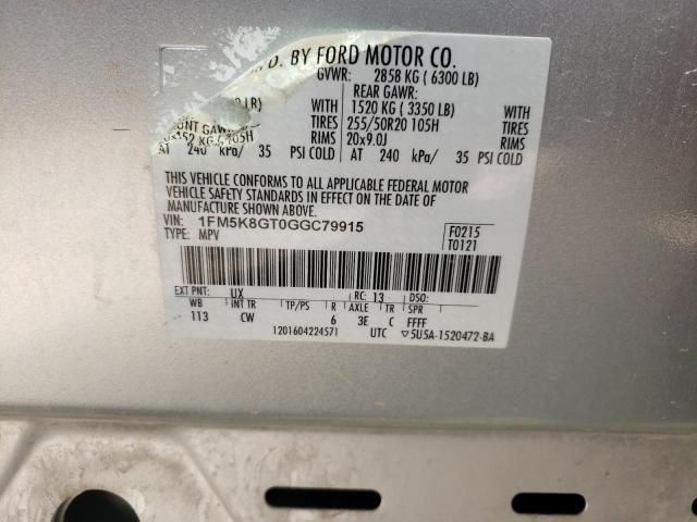 Photo 10 from auction – 2016 FORD EXPLORER S with VIN 1FM5K8GT0GGC79915