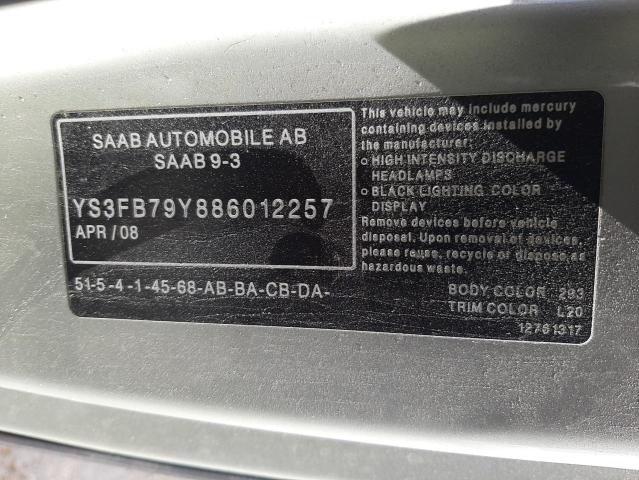Photo 10 from auction – 2008 SAAB 9-3 2.0T with VIN YS3FB79Y886012257
