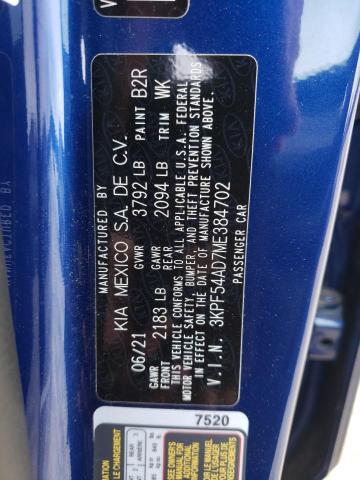 Photo 10 from auction – 2021 KIA FORTE EX with VIN 3KPF54AD7ME384702