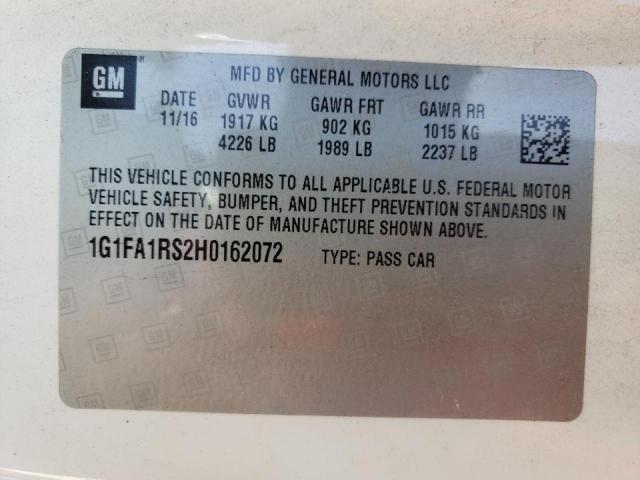 Photo 10 from auction – 2017 CHEVROLET CAMARO LS with VIN 1G1FA1RS2H0162072