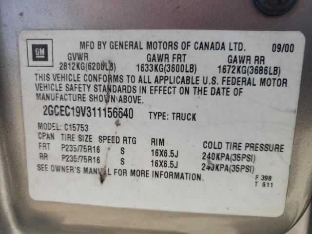 Photo 10 from auction – 2001 CHEVROLET SILVERADO with VIN 2GCEC19V311156640