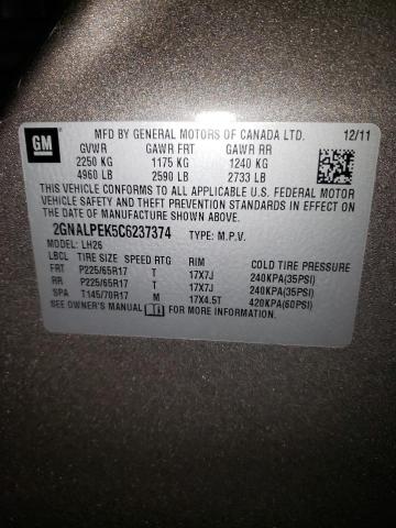 Photo 10 from auction – 2012 CHEVROLET EQUINOX LT with VIN 2GNALPEK5C6237374