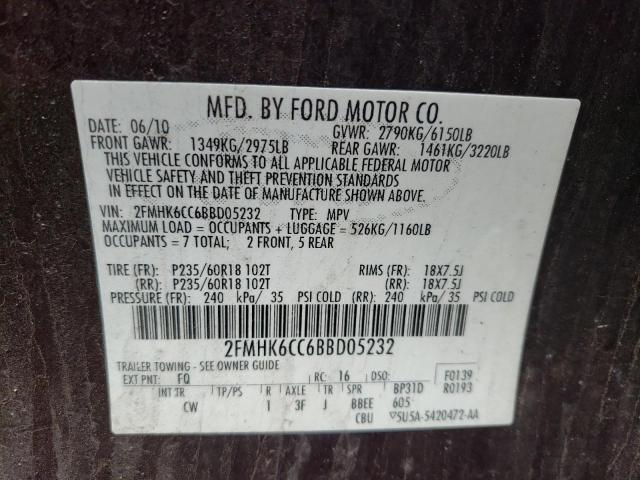 Photo 10 from auction – 2011 FORD FLEX SEL with VIN 2FMHK6CC6BBD05232