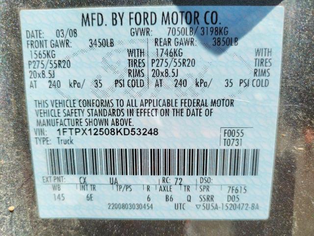 Photo 10 from auction – 2008 FORD F150 with VIN 1FTPX12508KD53248