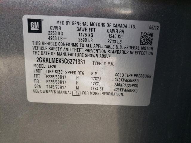 Photo 10 from auction – 2012 GMC TERRAIN SL with VIN 2GKALMEK5C6371331