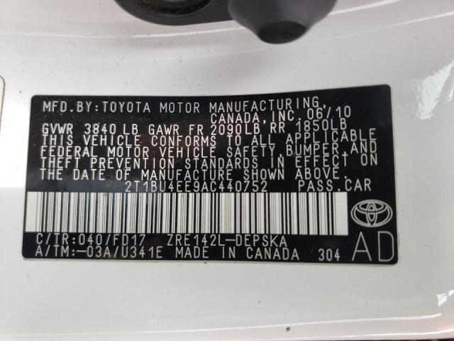 Photo 10 from auction – 2010 TOYOTA COROLLA BA with VIN 2T1BU4EE9AC440752
