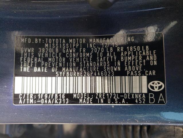 Photo 10 from auction – 2016 TOYOTA COROLLA L with VIN 5YFBURHE2GP446023