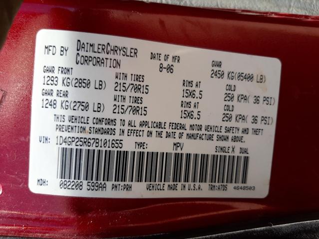Photo 10 from auction – 2007 DODGE CARAVAN SE with VIN 1D4GP25R67B101655