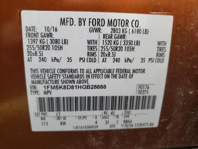 Photo 10 from auction – 2017 FORD EXPLORER X with VIN 1FM5K8D81HGB28888