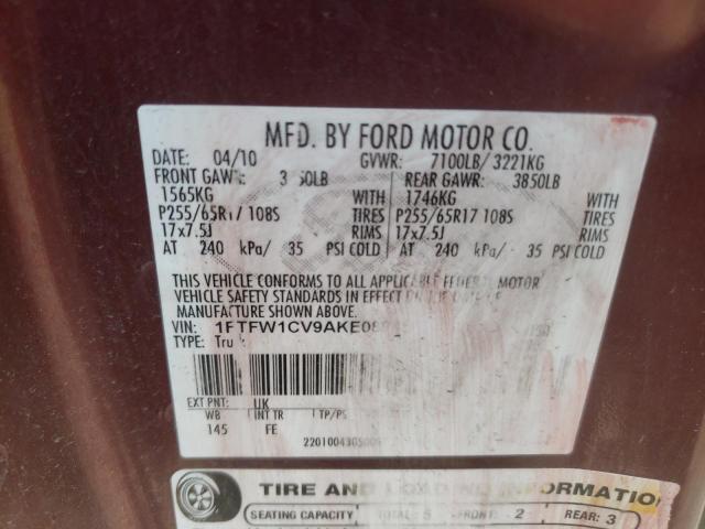 Photo 10 from auction – 2010 FORD F150 SUPER with VIN 1FTFW1CV9AKE08945