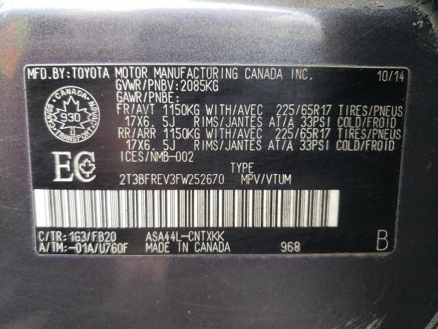 Photo 10 from auction – 2015 TOYOTA RAV4 LE with VIN 2T3BFREV3FW252670
