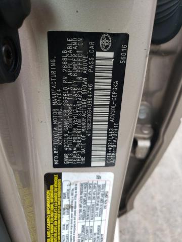 Photo 10 from auction – 2004 TOYOTA CAMRY LE with VIN 4T1BE32K64U904746
