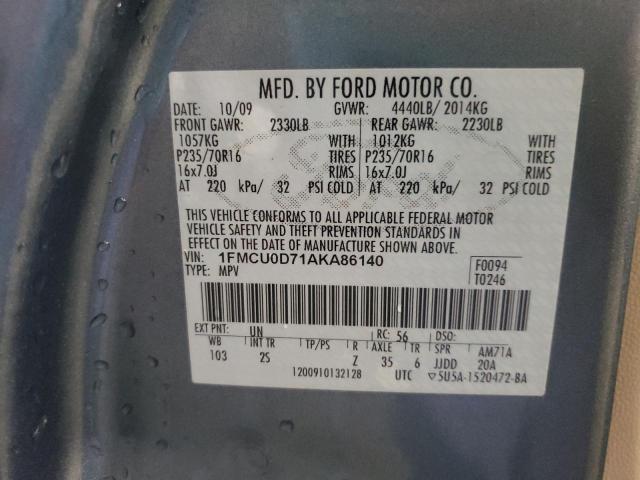 Photo 10 from auction – 2010 FORD ESCAPE XLT with VIN 1FMCU0D71AKA86140