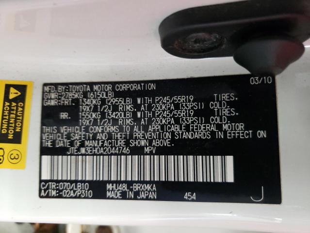 Photo 10 from auction – 2010 TOYOTA HIGHLANDER with VIN JTEJW3EH0A2044746