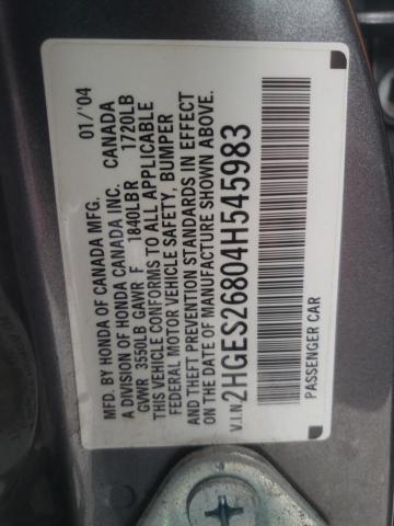 Photo 10 from auction – 2004 HONDA CIVIC EX with VIN 2HGES26804H545983