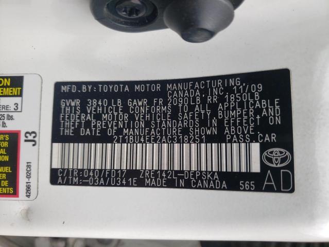 Photo 10 from auction – 2010 TOYOTA COROLLA BA with VIN 2T1BU4EE2AC318251