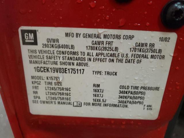 Photo 10 from auction – 2003 CHEVROLET SILVERADO with VIN 1GCEK19V03E175117
