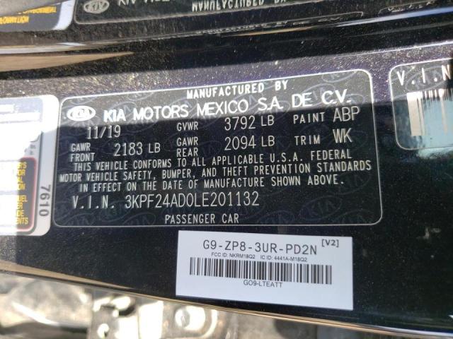 Photo 10 from auction – 2020 KIA FORTE FE with VIN 3KPF24AD0LE201132