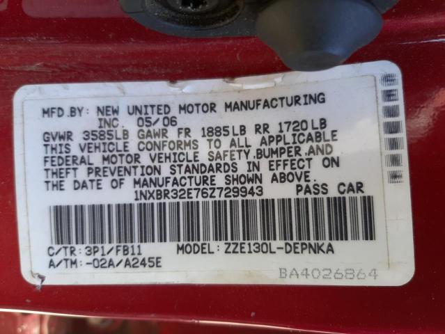 Photo 10 from auction – 2006 TOYOTA COROLLA CE with VIN 1NXBR32E76Z729943