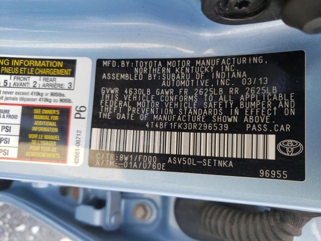 Photo 10 from auction – 2013 TOYOTA CAMRY L with VIN 4T4BF1FK3DR296539