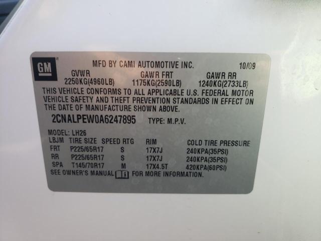 Photo 10 from auction – 2010 CHEVROLET EQUINOX LT with VIN 2CNALPEW0A6247895