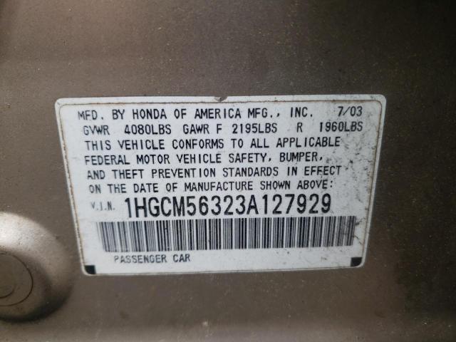 Photo 10 from auction – 2003 HONDA ACCORD with VIN 1HGCM56323A127929