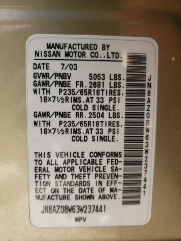 Photo 10 from auction – 2003 NISSAN MURANO SL with VIN JN8AZ08W63W237441