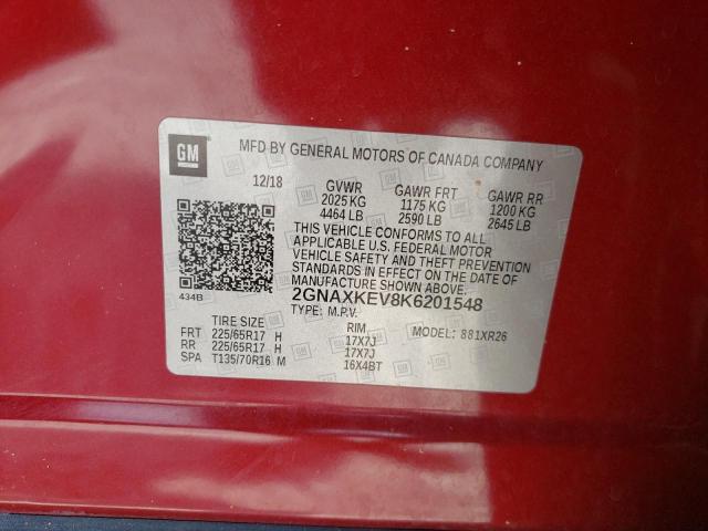 Photo 10 from auction – 2019 CHEVROLET EQUINOX LT with VIN 2GNAXKEV8K6201548