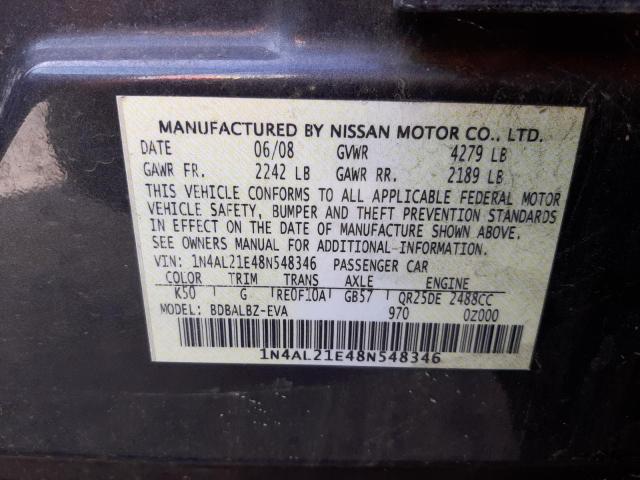 Photo 10 from auction – 2008 NISSAN ALTIMA 2.5 with VIN 1N4AL21E48N548346