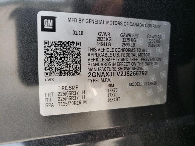 Photo 10 from auction – 2018 CHEVROLET EQUINOX LT with VIN 2GNAXJEV2J6266792