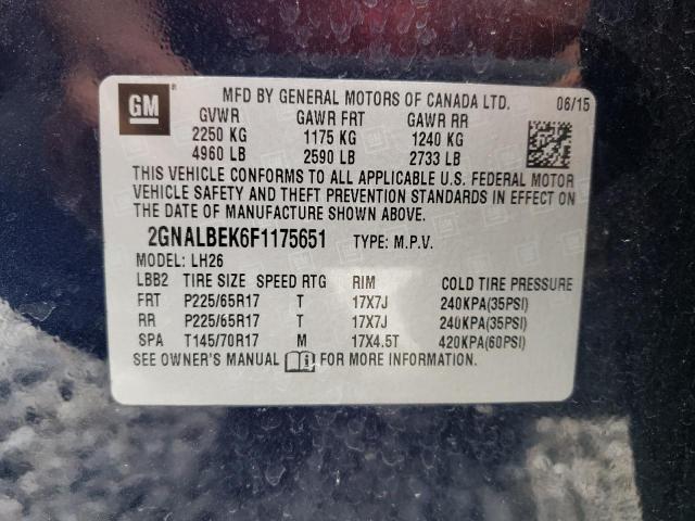 Photo 10 from auction – 2015 CHEVROLET EQUINOX LT with VIN 2GNALBEK6F1175651