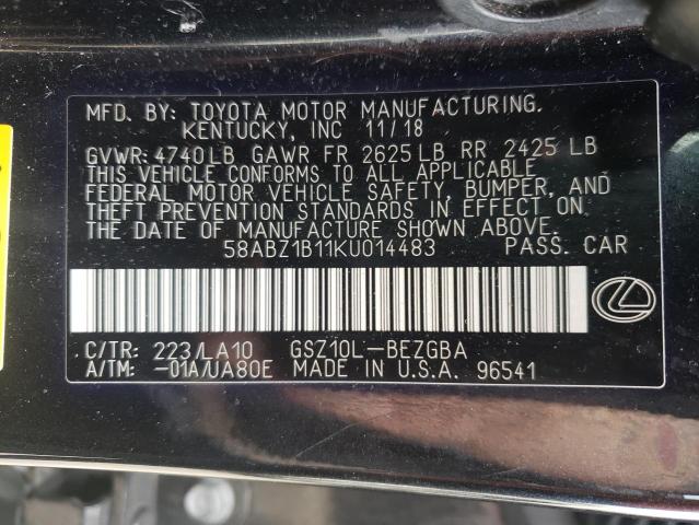 Photo 10 from auction – 2019 LEXUS ES 350 with VIN 58ABZ1B11KU014483