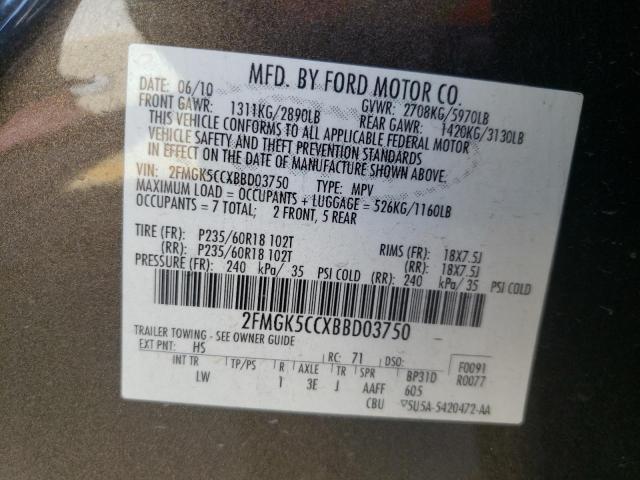 Photo 10 from auction – 2011 FORD FLEX SEL with VIN 2FMGK5CCXBBD03750