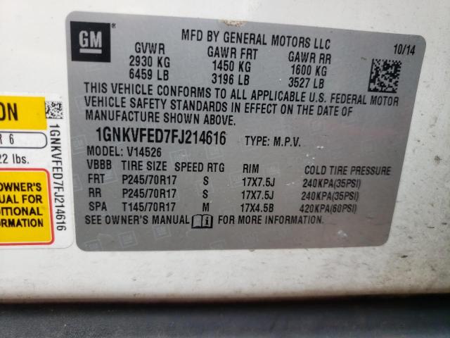 Photo 10 from auction – 2015 CHEVROLET TRAVERSE L with VIN 1GNKVFED7FJ214616