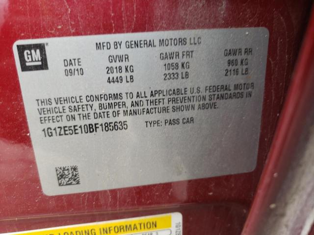 Photo 10 from auction – 2011 CHEVROLET MALIBU LTZ with VIN 1G1ZE5E10BF185635