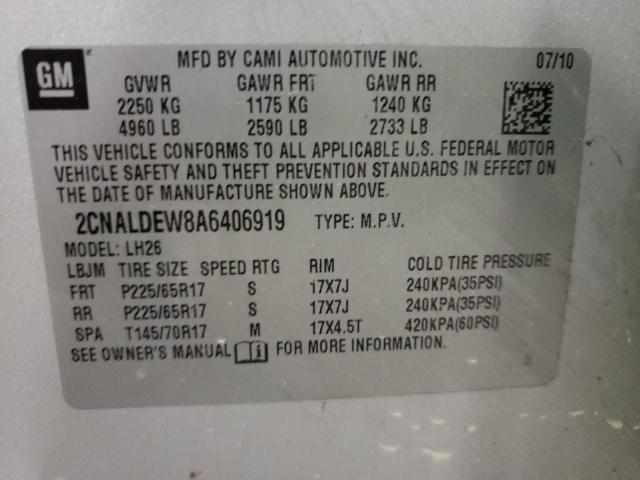 Photo 10 from auction – 2010 CHEVROLET EQUINOX LT with VIN 2CNALDEW8A6406919