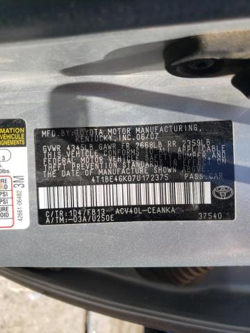 Photo 10 from auction – 2007 TOYOTA CAMRY CE with VIN 4T1BE46K07U172375
