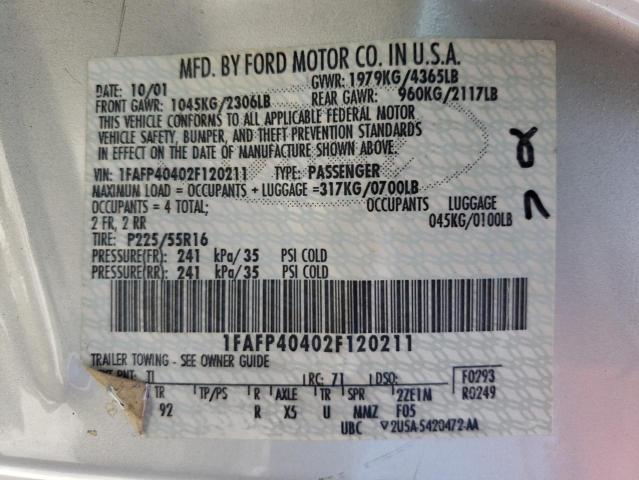 Photo 10 from auction – 2002 FORD MUSTANG with VIN 1FAFP40402F120211