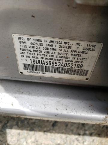 Photo 10 from auction – 2003 ACURA 3.2TL TYPE with VIN 19UUA56953A052189