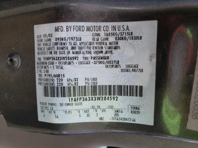 Photo 10 from auction – 2003 FORD FOCUS SE with VIN 1FAFP363X3W284592