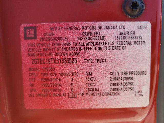 Photo 10 from auction – 2003 GMC NEW SIERRA with VIN 2GTEC19TX31339535