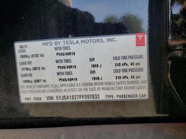 Photo 10 from auction – 2015 TESLA MODEL S 70 with VIN 5YJSA1S27FF097833