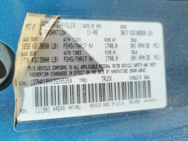 Photo 10 from auction – 2003 DODGE RAM 1500 S with VIN 1D7HA18N03S205354