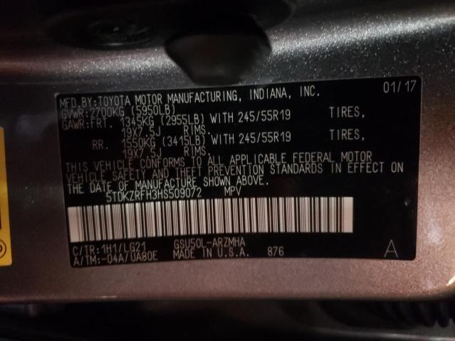 Photo 10 from auction – 2017 TOYOTA HIGHLANDER with VIN 5TDKZRFH3HS509072
